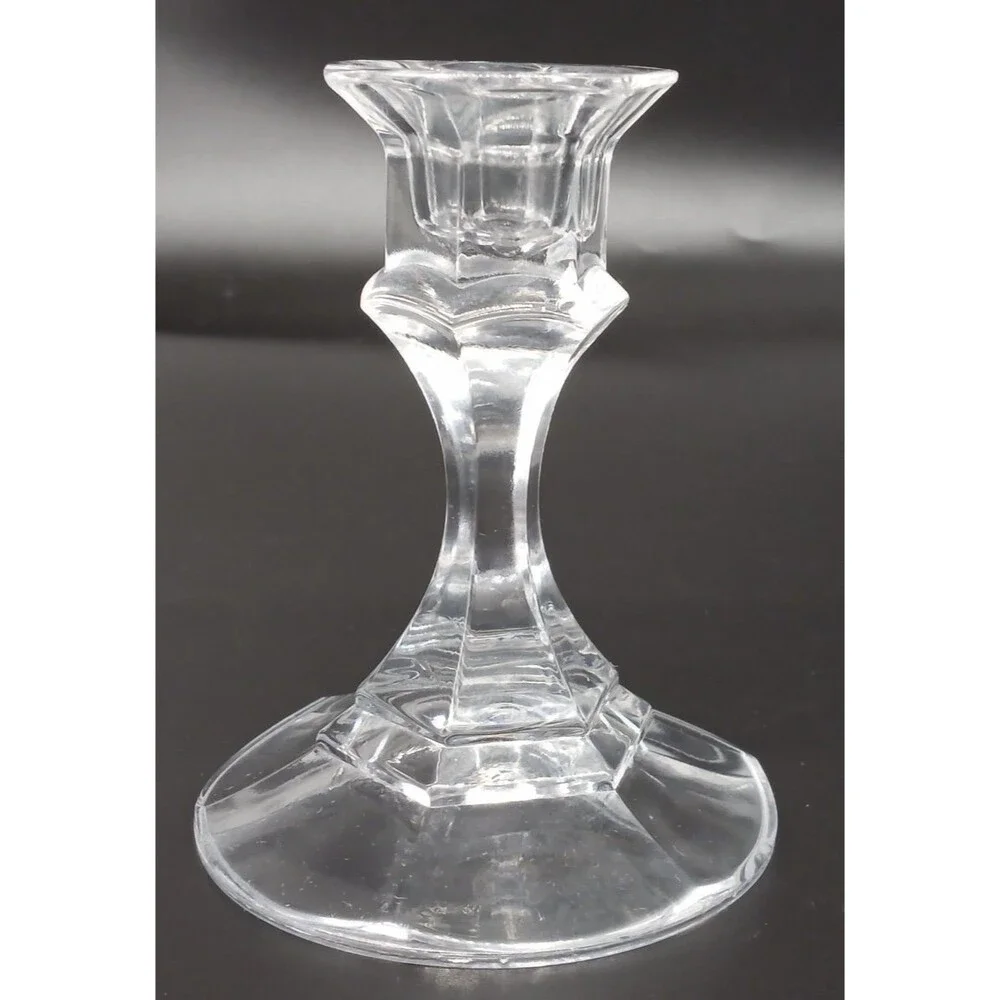 Clear Glass Candle Holders Pair Geometric Faceted Candlesticks Pedestal 4